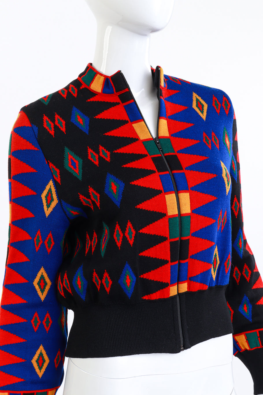 Vintage Yves Saint Laurent Encore Geo Knit Wool Sweater front on mannequin closeup @recess la