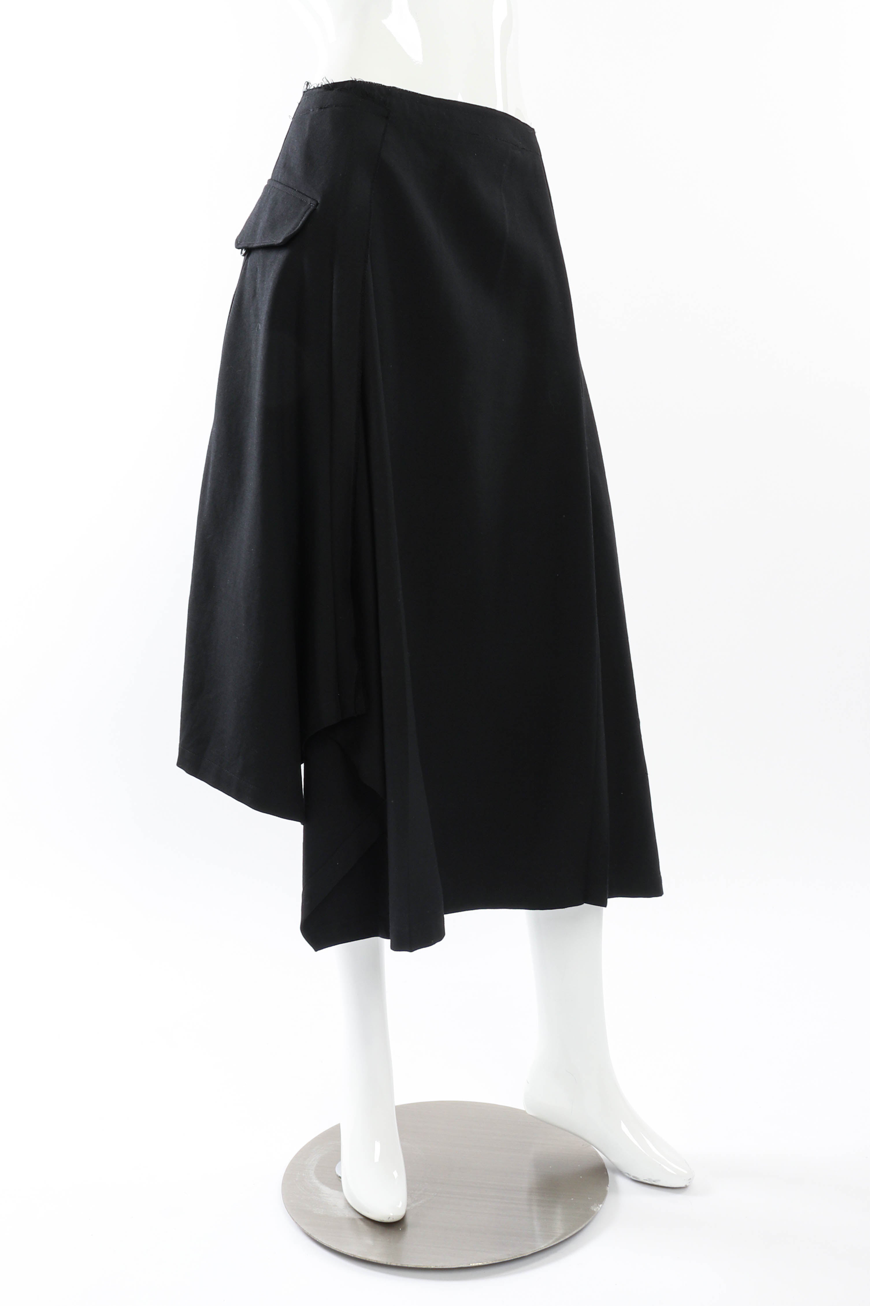 Yohji Yamamoto Asymmetric Hem Skirt 3/4 front on mannequin @recessla 