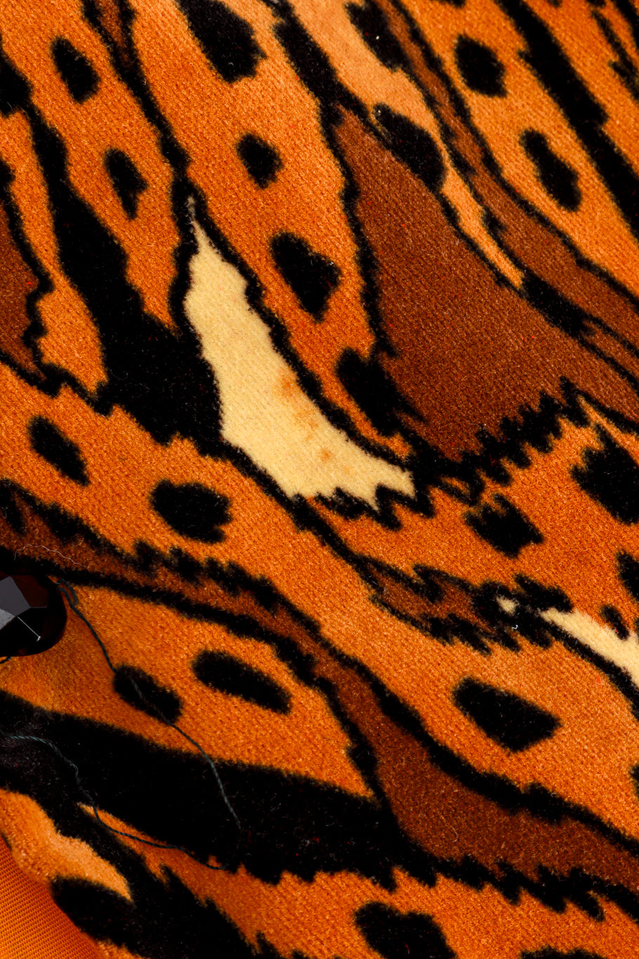Vintage Young Edwardian Abstract Leopard Velvet Jacket & Pants suit close up flat lay detail of the fabric showing small stains on jacket front @RECESS LA