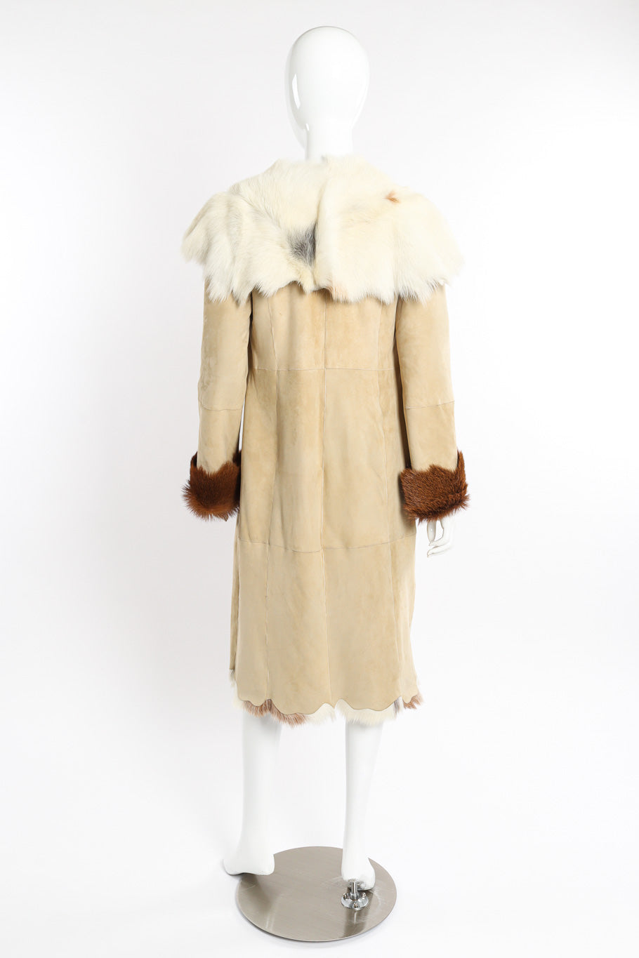 Vintage Zandra Rhodes Suede Goat Fur Coat back on mannequin @recessla