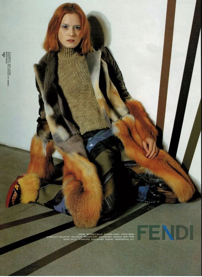 Vintage Fendi Beaver Fur Marbled Baguette similar marble on coat in 2000s ad 