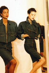 Vintage Asymmetrical Zip Denim Skirt on models on 1986 runway 