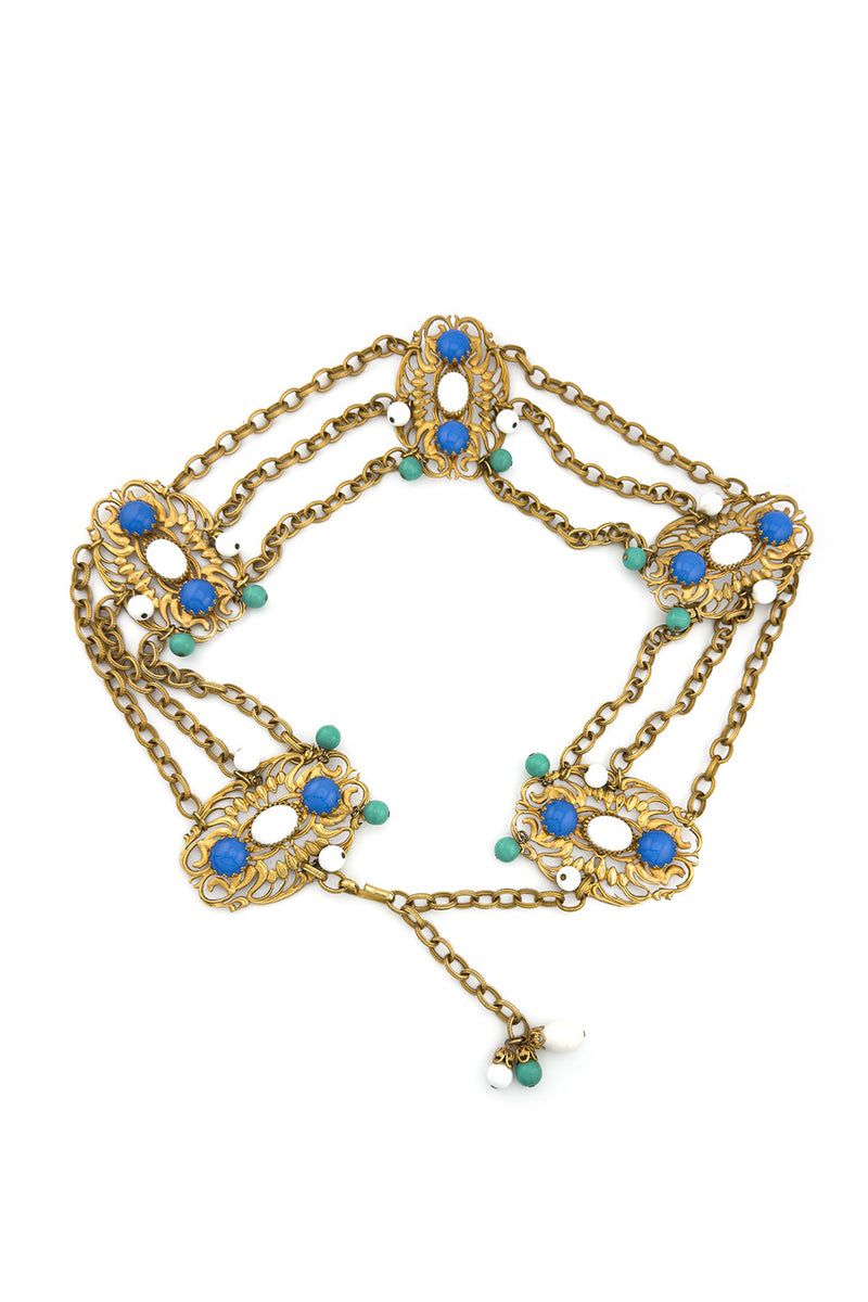 Vintage Napier Filigree Cabochon Chain Belt @recess la