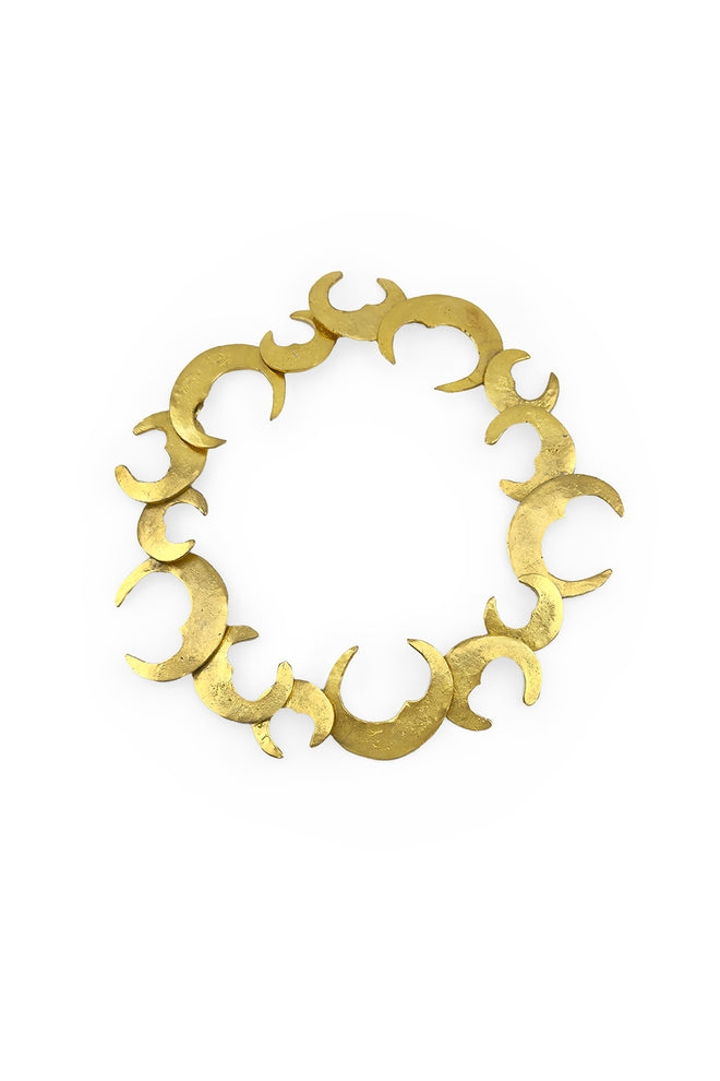 Vintage Les Bernard Textured Crescent Moon Collar Necklace front @recess la