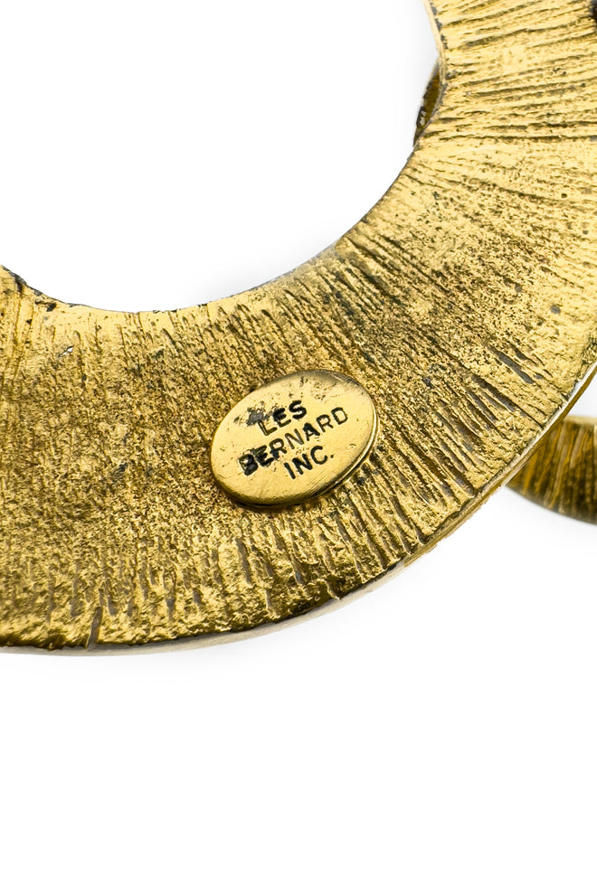 Vintage Les Bernard Textured Crescent Moon Collar Necklace cartouche @recess la