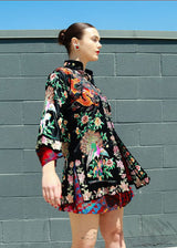 Vintage Floral Chinese Dragon Silk Jacket front on model @recess la