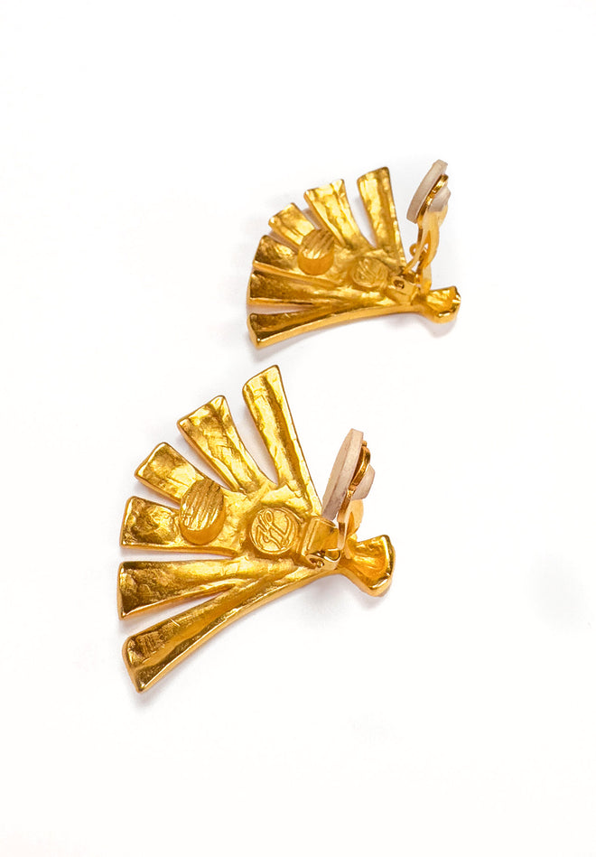Vintage Karl Lagerfeld Fan Button Earrings back clips open @recess la