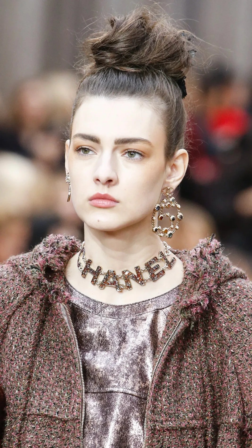 Chanel 2018A Camellia Chain Drop Earrings similar pair on runway model @recess la