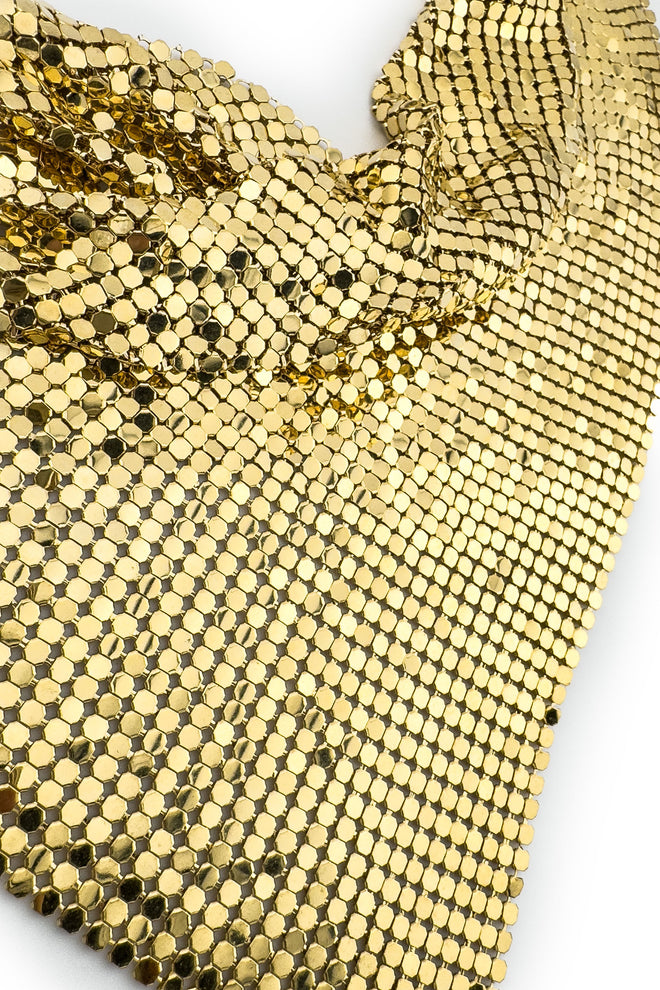Vintage Julie Rubano Gold Metal Mesh Bib Necklace mesh closeup @recess la