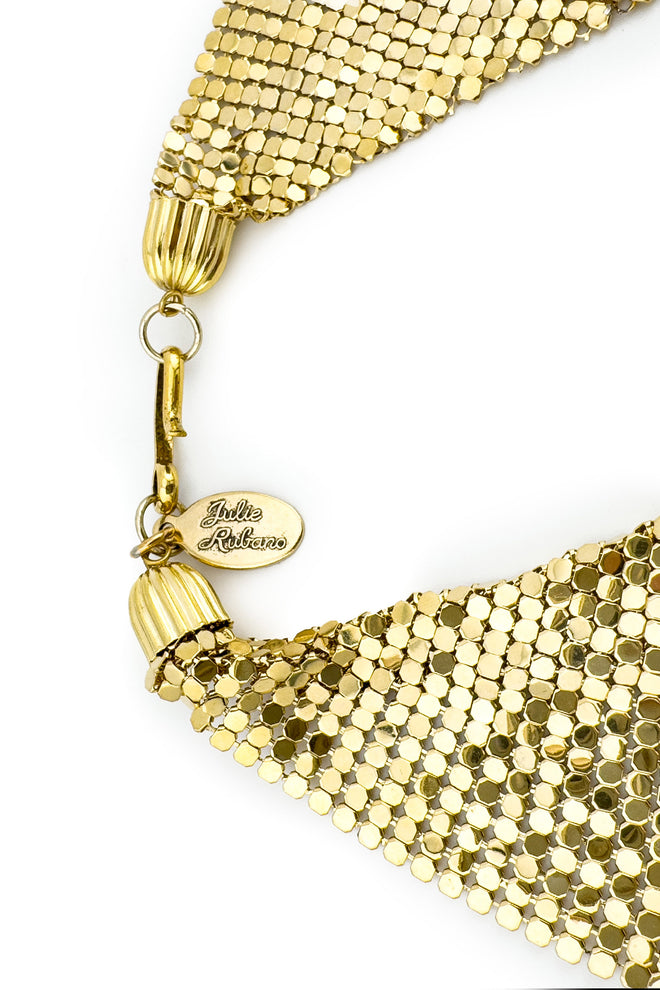Vintage Julie Rubano Gold Metal Mesh Bib Necklace signature charm @recess la