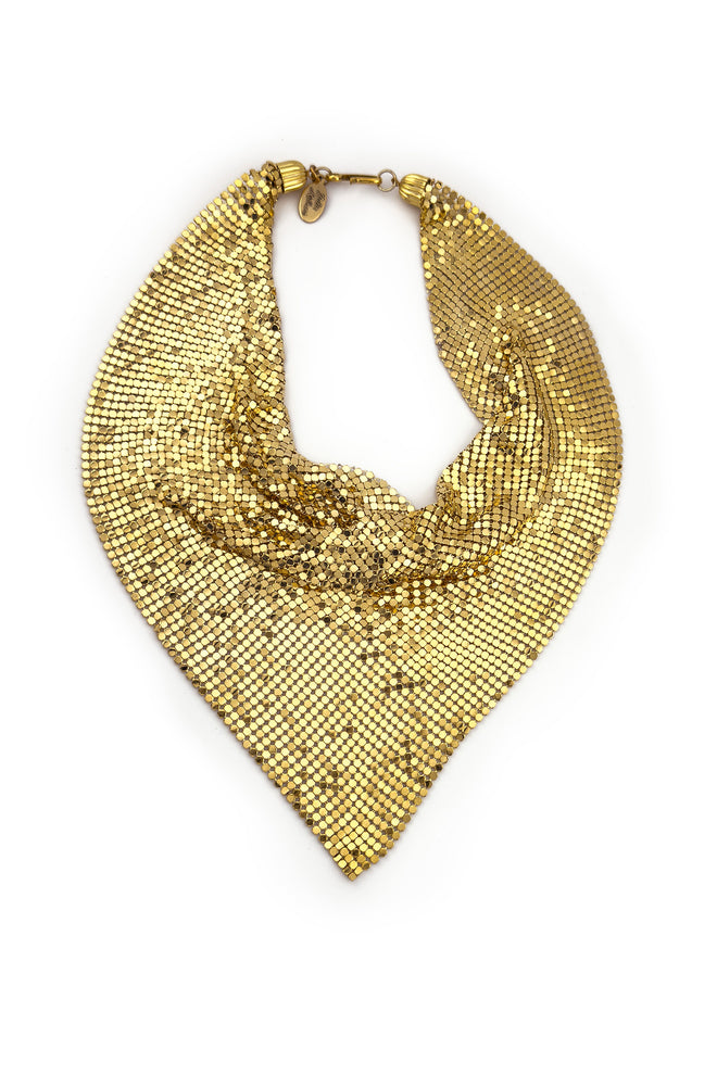 Vintage Julie Rubano Gold Metal Mesh Bib Necklace front @recess la
