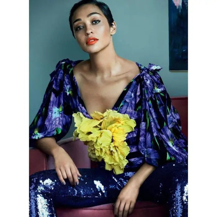 2017 S/S Silk Floral Appliqué Blouse by Gucci on model in Vogue 2017 @recessla
