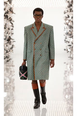 Rhinestone trech coat by Gucci on model on runway @recess LA