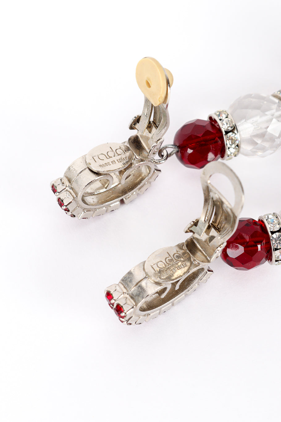 Vintage Rada Crystal Bead Drop Earrings clips unhinged with signature cartouche @recess la