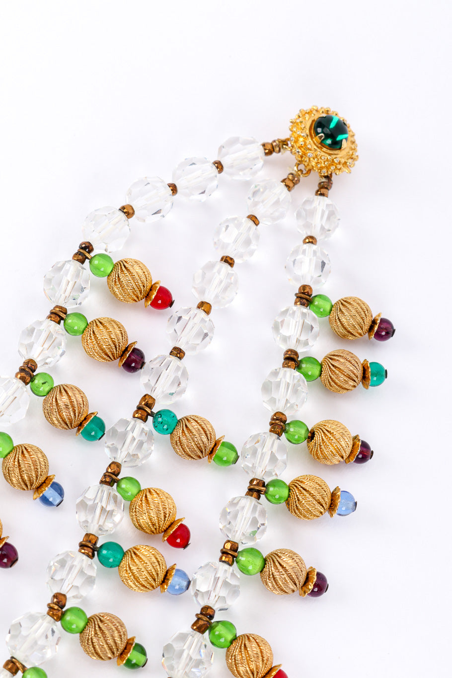 Vintage 3-Strand Beaded Necklace end clasp closeup on a white backdrop @Recessla