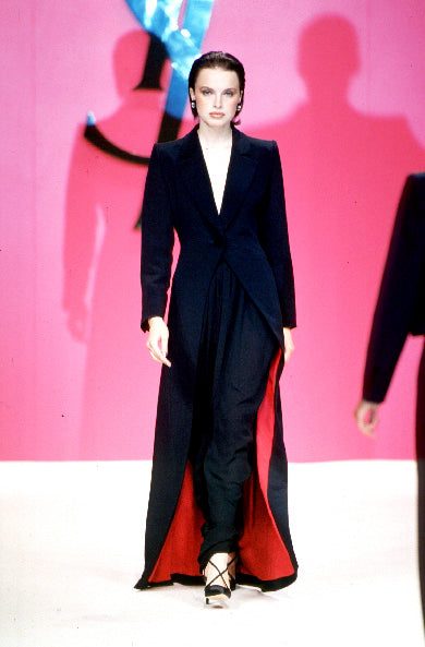 Vintage 1999 Contrast Duster by Yves Saint Laurent on model on 1999 runway