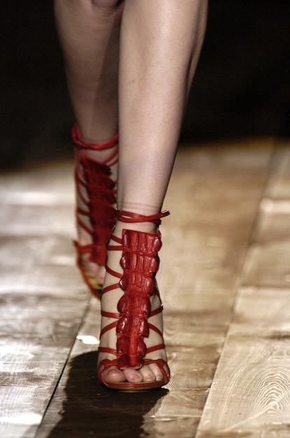2005 S/S Red Strappy Crocodile Heels runway @ Recess LA 