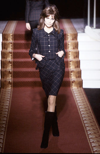 Vintage Windowpane Plaid Skirt Suit by Vivienne Westwood on model on 1999 runway