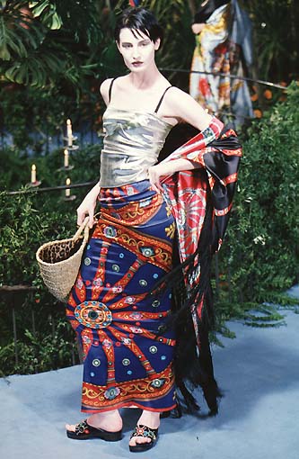 Vintage Lantern Bustier Top by Dolce & Gabbana in silver on model on 1998 runway