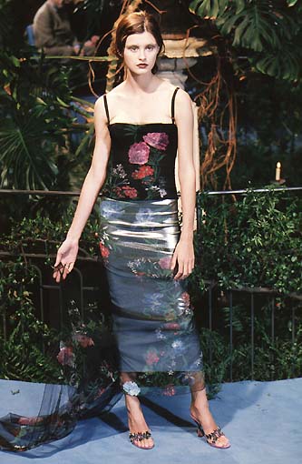 Vintage Lantern Bustier Top by Dolce & Gabbana different print on model on 1998 runway