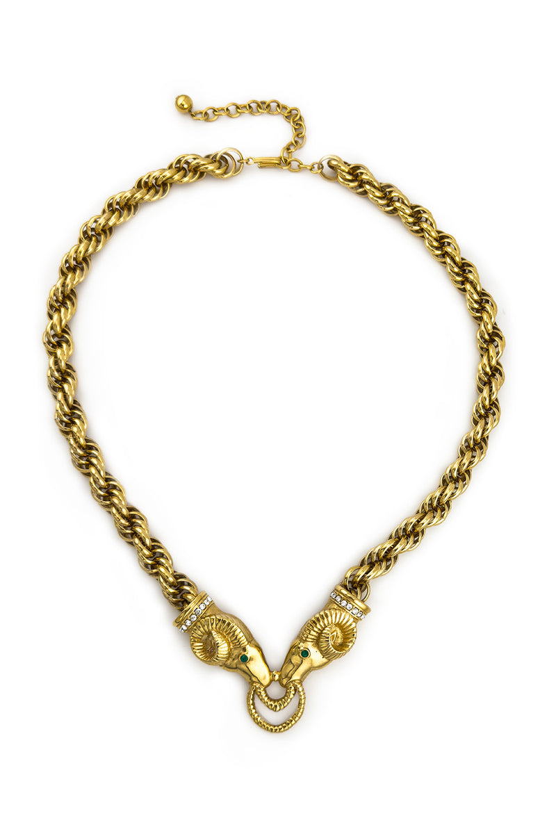 Vintage Kenneth Jay Lane Rhinestone Double Rams Head Necklace @recess la