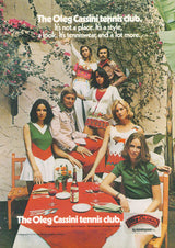 Vintage Oleg Cassini Thunderbird Dot print in 1970s tennis club ad