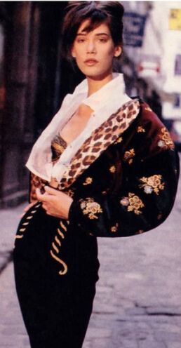 1989 F/W Sequined Velvet Bomber by Ozbek on model in '89 print ad  @recessla