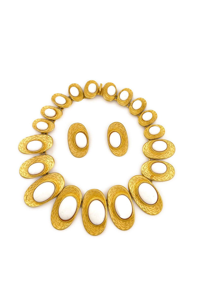 Vintage Les Bernard Textured Oval Cabochon Necklace & Earring Set @recess la