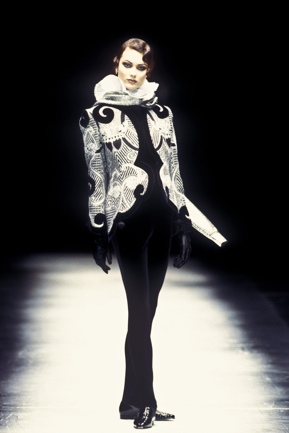 Vintage Gianfranco Ferre Woven Jacquard and Velvet Jacket on runway @recessla