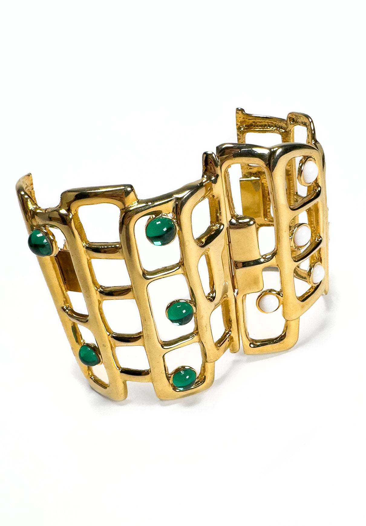 Vintage Wide Stone Cage Bracelet open front view @recess la