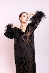 Valentino Feather & Velvet Caftan on model @RECESS LA