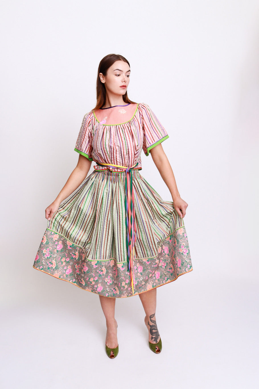 Geoffrey Beene Candy Stripes & Carnations Peasant Skirt Set @RECESS LA