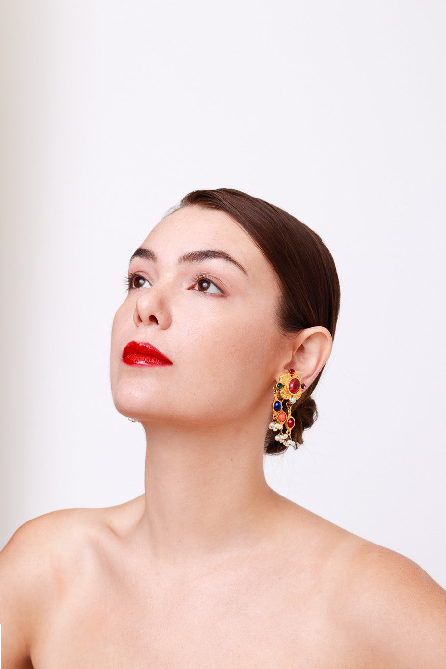 Kenneth Jay Lane Candy Cabochon Cross Drop Earrings model @RECESS LA