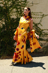 Vintage Flocked Floral Mermaid Gown & Shawl on model @RECESS LA