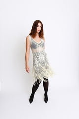 Pearl White Bead & Sequin Flapper Dress on model @RECESS LA