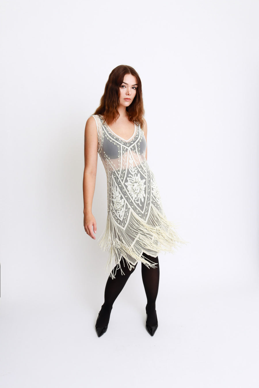Vintage Pearl White Beaded Fringe Flapper Dress – Recess
