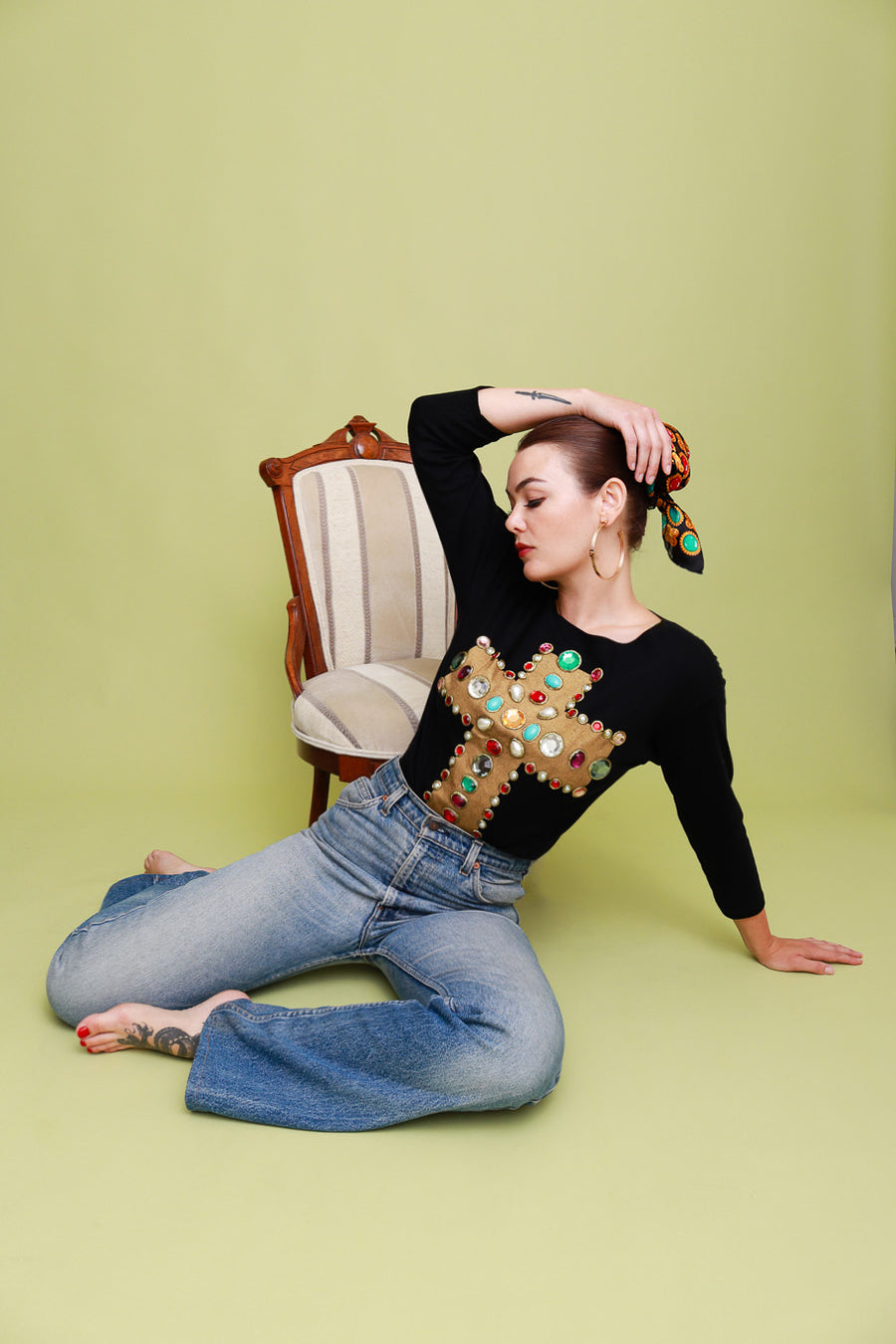 Vintage Christian Lacroix 1988 F/W Byzantine Cross Bejeweled Top