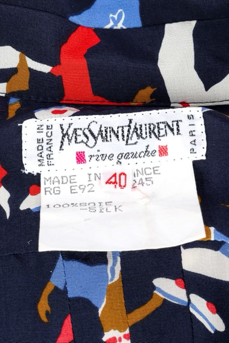 Vintage Yves Saint Laurent Sailor Print Silk Dress label closeup @Recessla