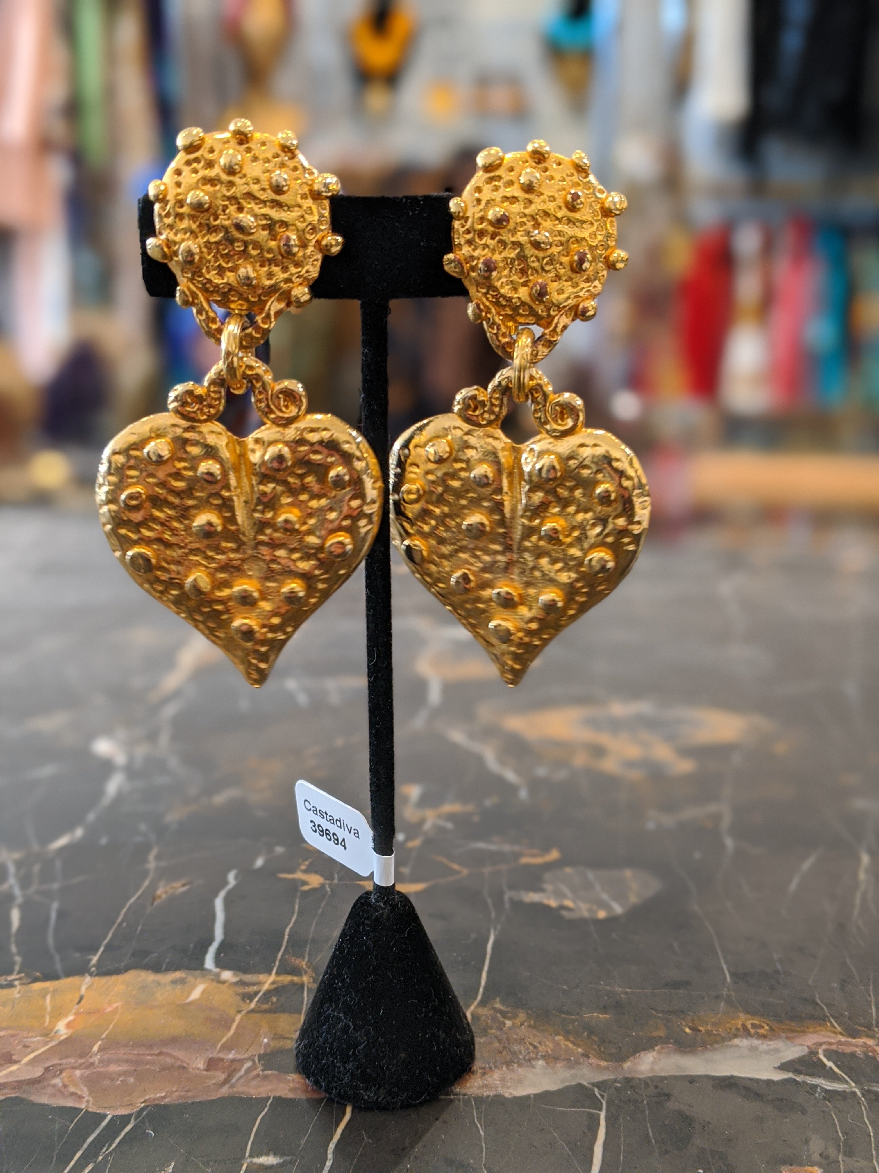 Granulated Heart Drop Earrings