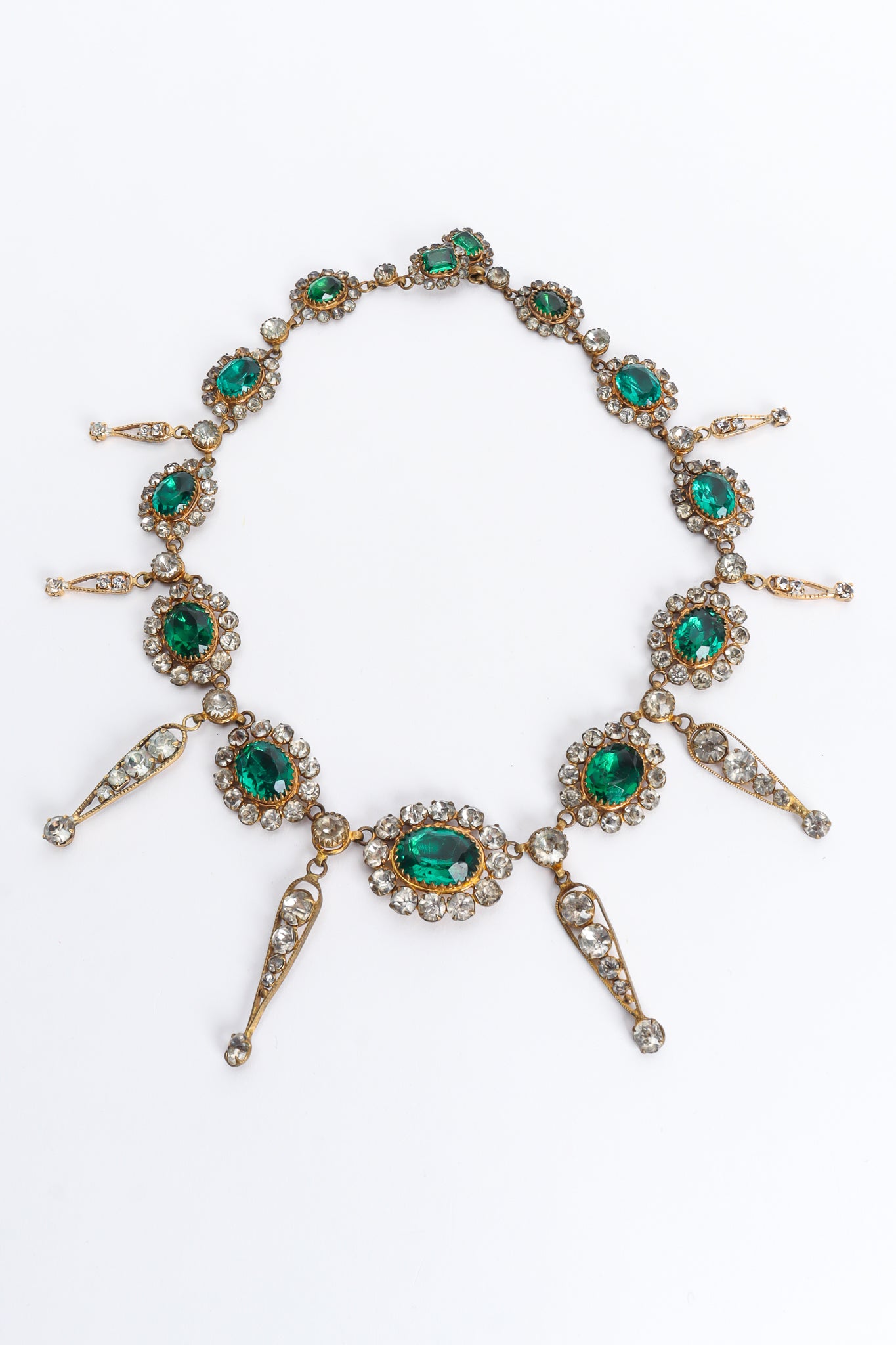 Vintage Emerald Rhinestone Drop Necklace front @ Recess Los Angeles