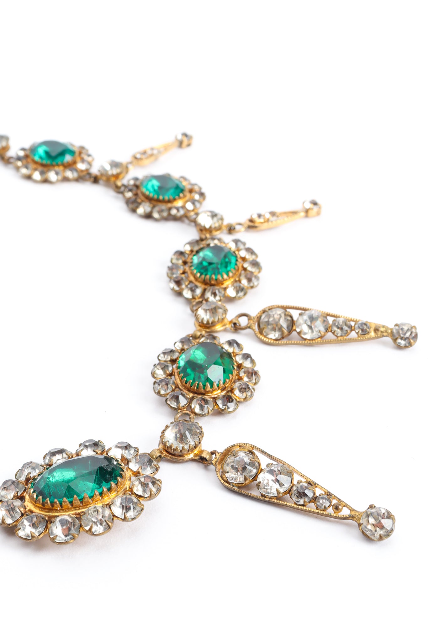 Vintage Emerald Rhinestone Drop Necklace detail @ Recess Los Angeles