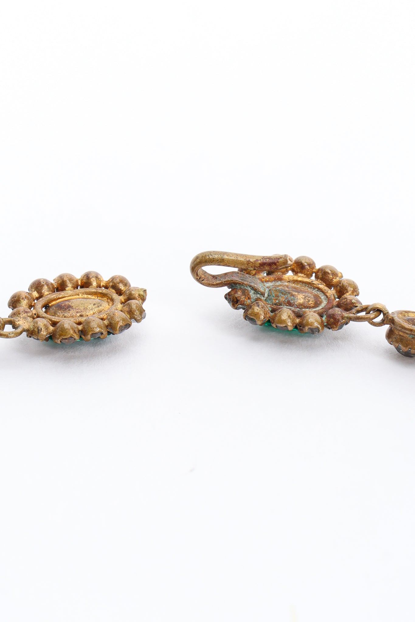 Vintage Emerald Rhinestone Drop Necklace tarnished/hook clasp @ Recess Los Angeles