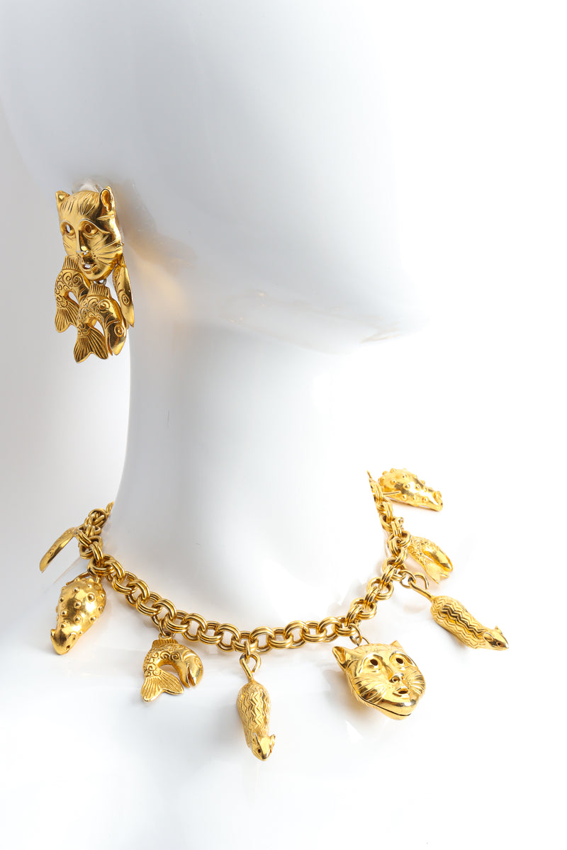 Vintage Isabel Canovas Cat Fish Charm Necklace full set on mannequin @ Recess LA
