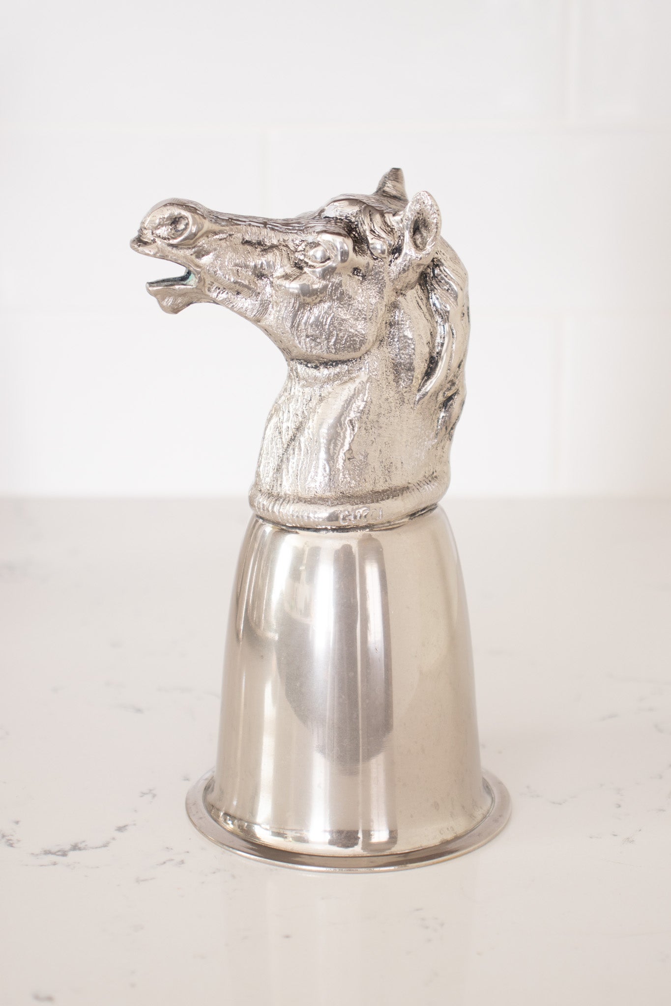 Vintage Gucci 6 Silver Hunting Animal Stirrup Cups & Tray Set horse at Recess Home Los Angeles