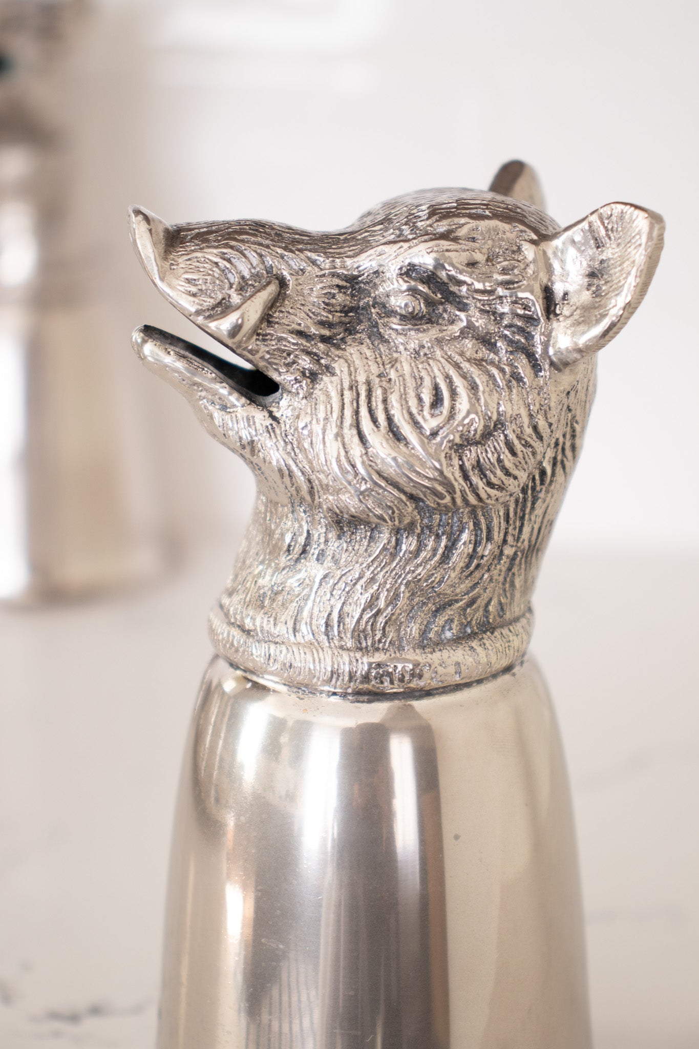 Vintage Gucci 6 Silver Hunting Animal Stirrup Cups & Tray Set boar at Recess Home Los Angeles