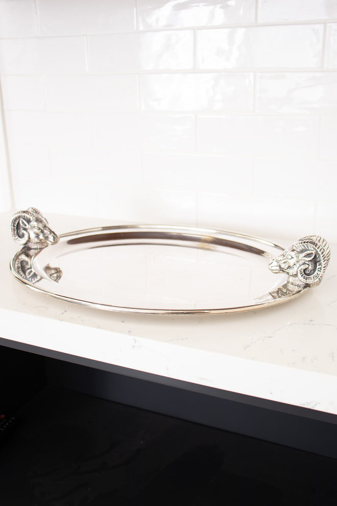 Vintage Gucci 6 Silver Hunting Animal Stirrup Cups & Tray Set rams head tray @ Recess Home LA