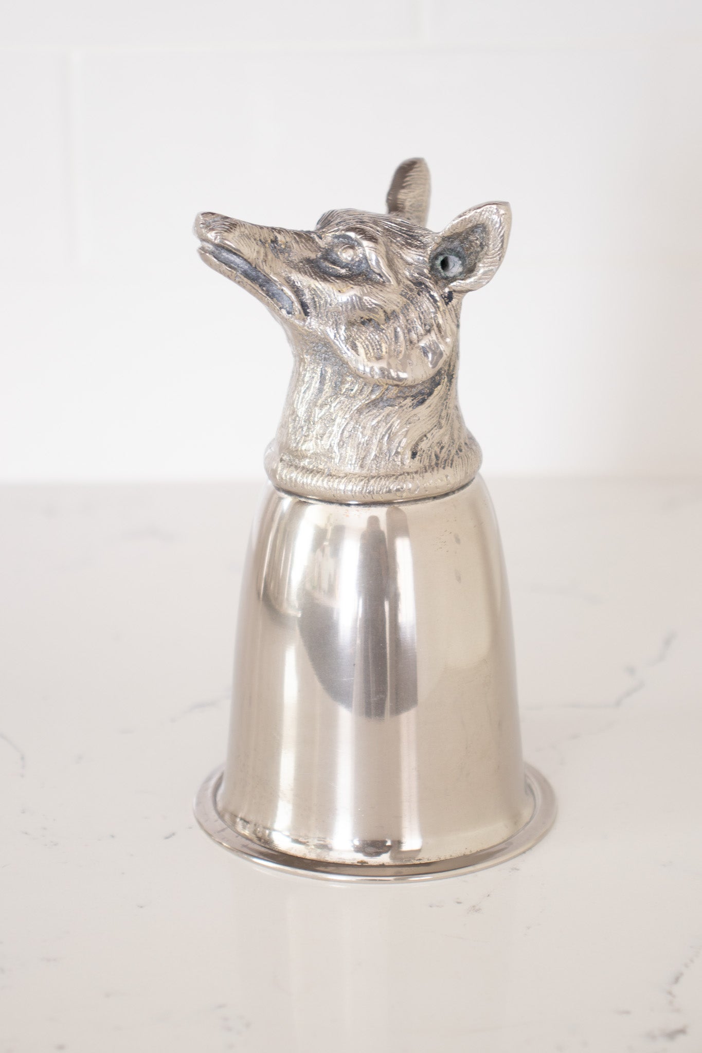 Vintage Gucci 6 Silver Hunting Animal Stirrup Cups & Tray Set fox at Recess Home Los Angeles