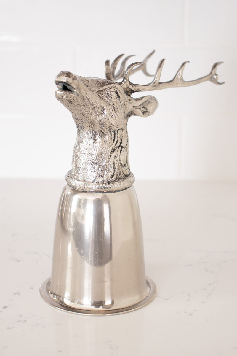 Silver Stag Deer Glass Mug