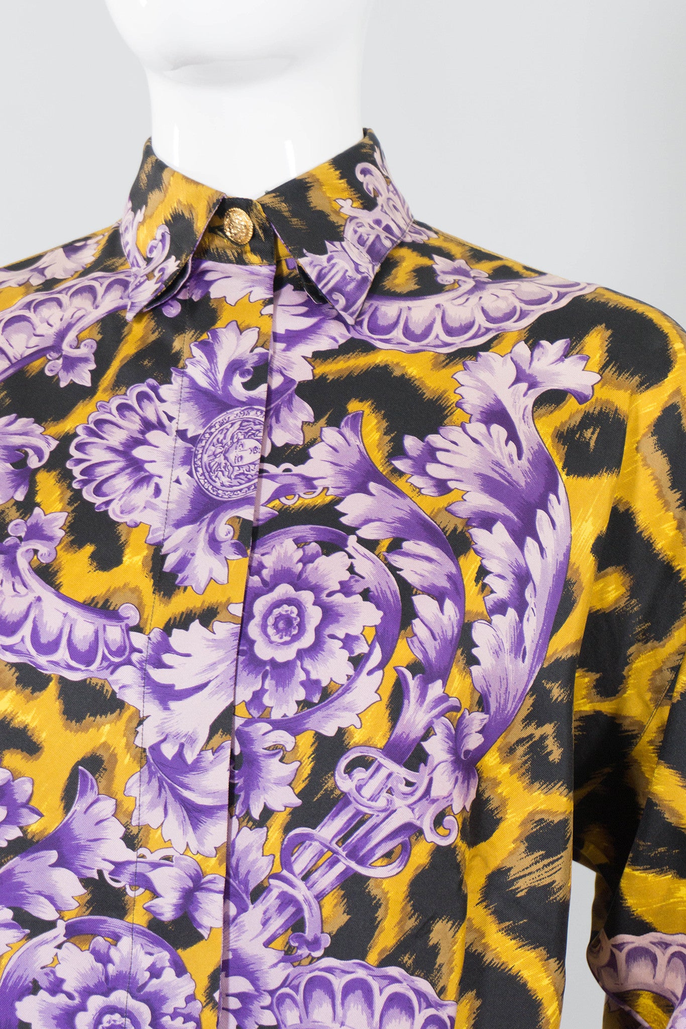 Gianni Versace Cheetah Flourish Print Blouse Detail