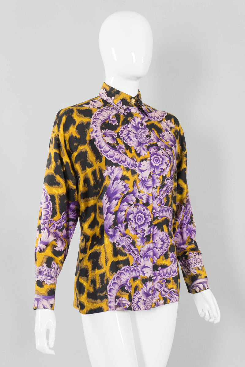 Gianni Versace Cheetah Flourish Print Blouse Side Front